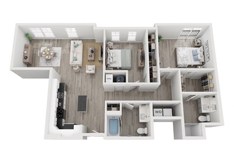 Floor plan for 2 beds, 2 baths, 1258 sqft